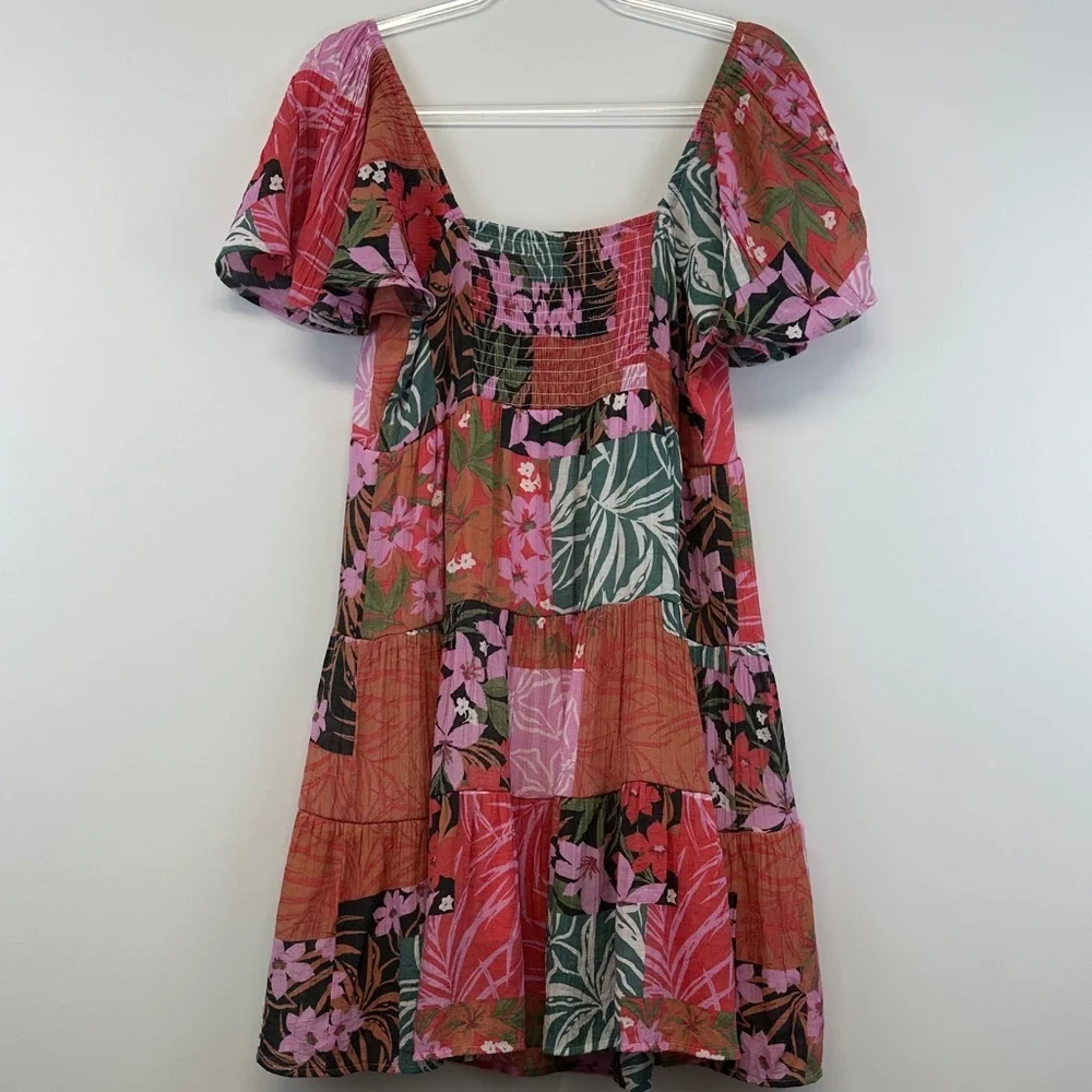 Marissa Olivia Patchwork Floral Tie Front Mini Dress Boho Cottagecore M